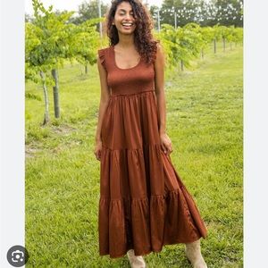 Natural Life NWT Olivia Smocked Maxi Dress in Rust